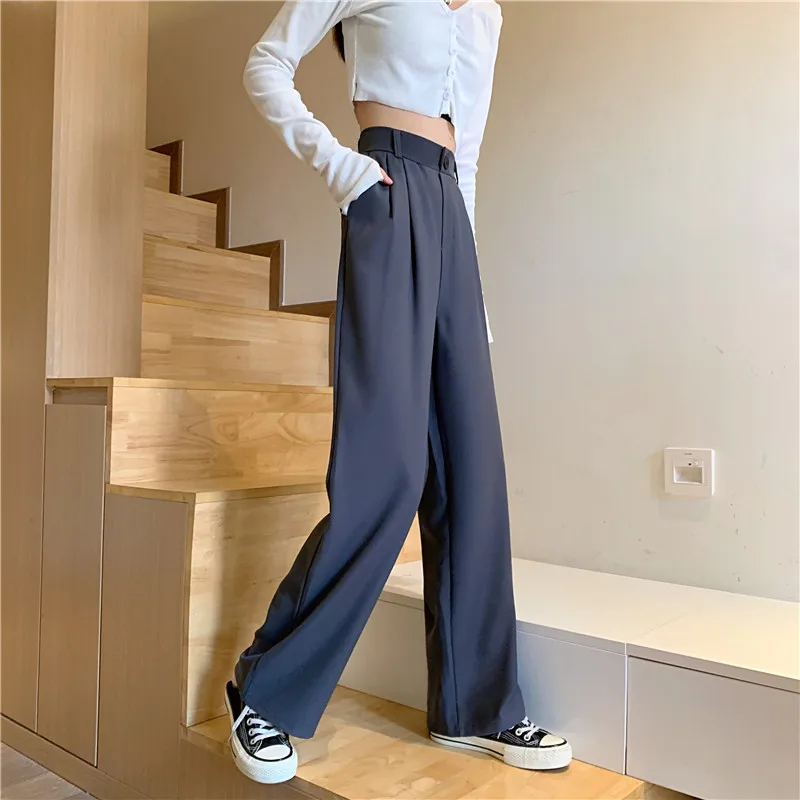 S-4XL High Waist Wide Leg Pants Women Autumn Elegant Young Fashion Draped Classic Daily Solid All Match Pantalones OL Females