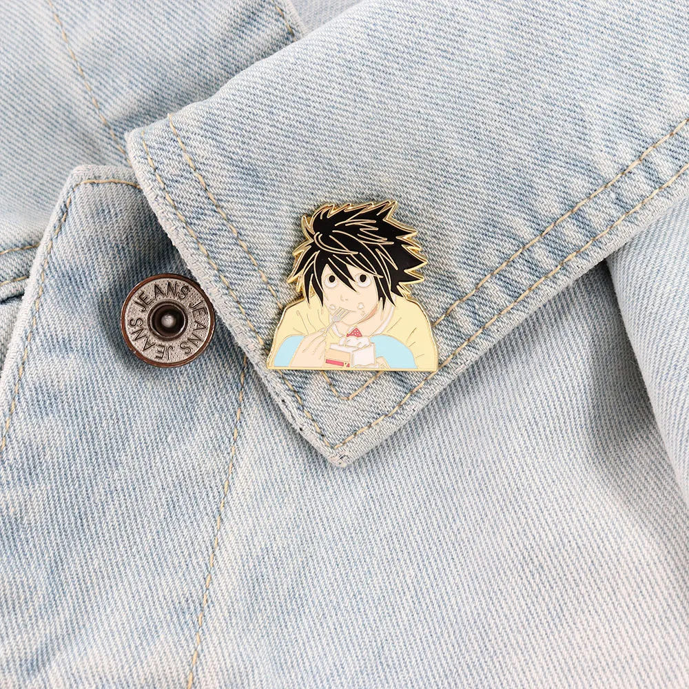 Death-Note L Eating Cake Enamel Pin Creativity Anime Character Brooch Cute Accessories