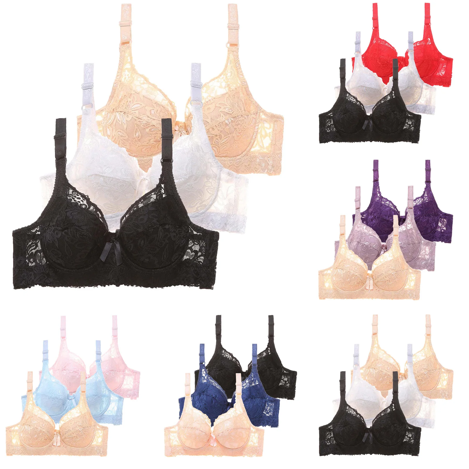 

3pcs/set Sexy Bralette Lace Bra Women Underwire Push Up Bra Plus Size Sexy Bras For Women Lingerie Intimates Brassiere