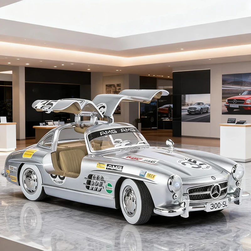 NEW 1:18 Benzs 300SL Alloy Model Car Toy Diecasts Metal Casting Pull Back Sound and Light Car Toys For Children Vehicle