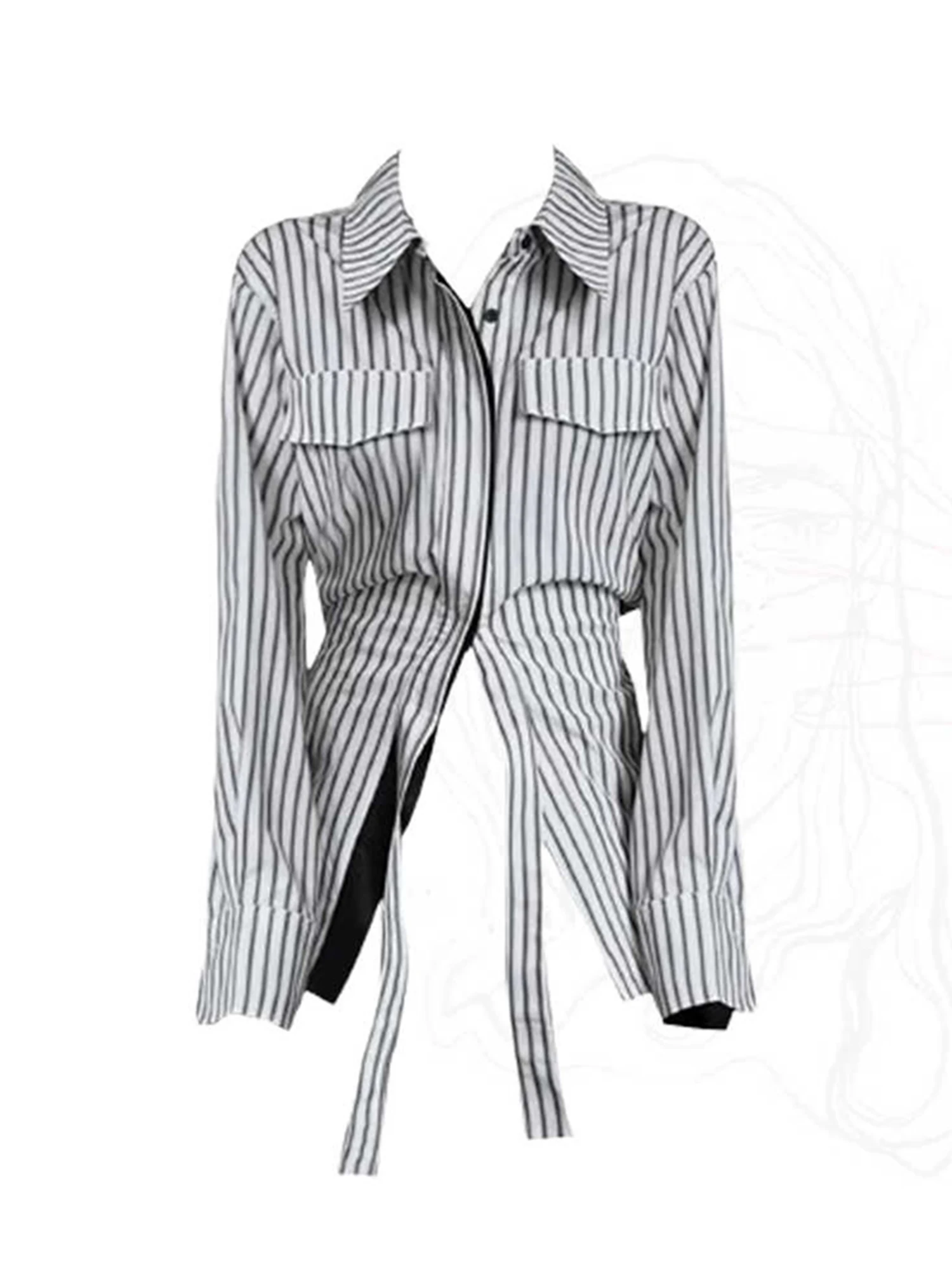

Women Striped Shirts and Blouses Y2k Aesthetic 90s Vintage Elegant 2000s Long Sleeve Polo-Neck Shirt Fashion Clothes 2025 Autumn