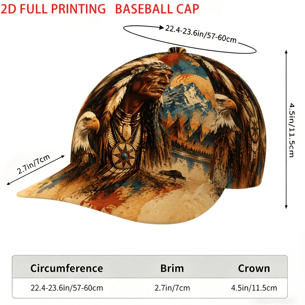 Customization 2D Flat Local Style, Eagle, Mountain, Bison Men'S Baseball Cap, Fashion, Casual, Outdoor, Travel, Sports, Daily We