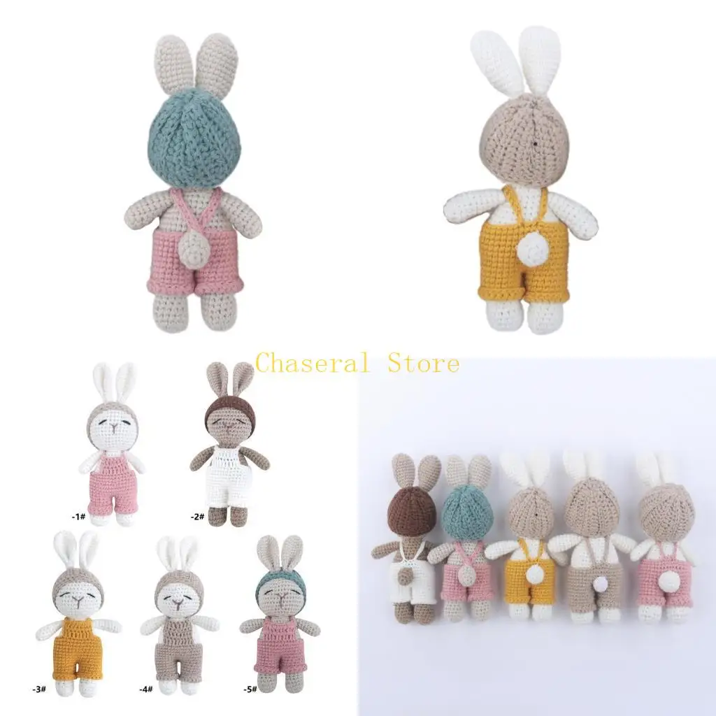 

E7CE Handheld Crochet Rattle Toy Toddler Handmade Rabbit Sleeping Cartoon Appease Toy Squeaker Rattle Children Birthday Gift