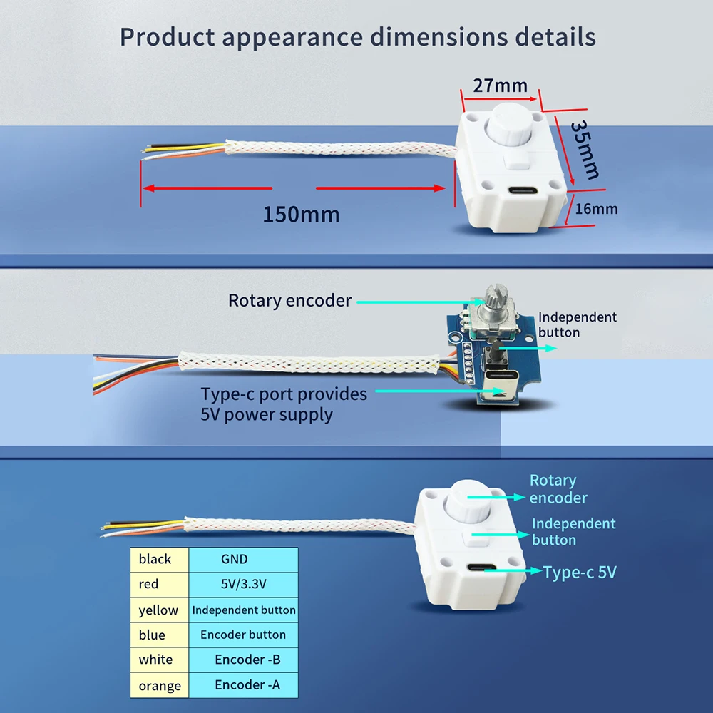 360 Graus Rotary Encoder Módulo Digital Pulso Saída Individual Chave Tipo-c Interface para Ajuste Velocidade Escurecimento Volume Control