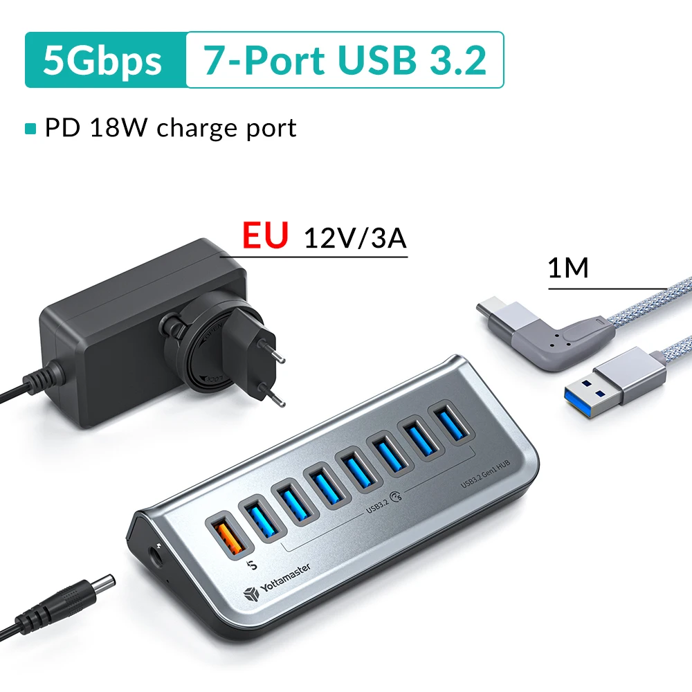 ¡Nuevo! HUB USB de 10Gbps, carga rápida, estación de acoplamiento USB 3,2, adaptador HUB USB multifunción de 7 puertos de alta velocidad para ordenador portátil y Mac