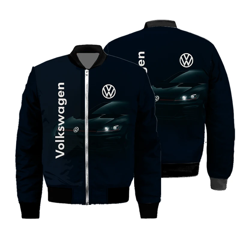 2025 Men's autumn and winter warm jacket, geometric design, 3D Volkswagen logo print suitable for outdoor sports