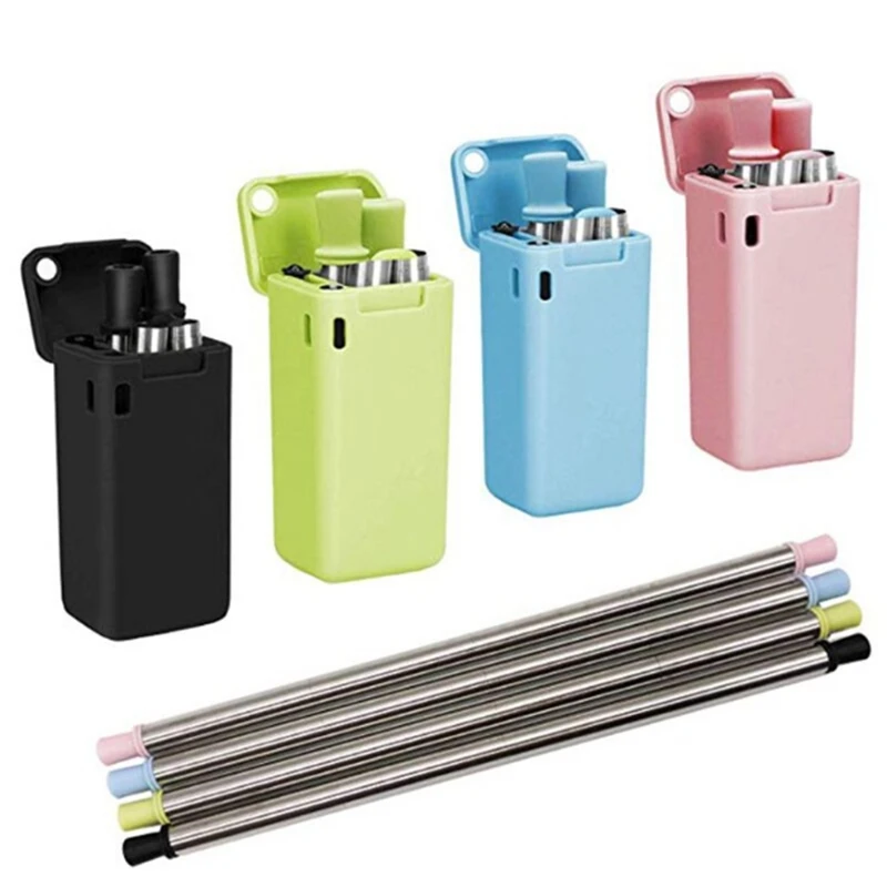 Reusable Stainless Steel Straws Collapsible Telescopic Portable Drinking Straws Environmental Protection Sanitation Folding