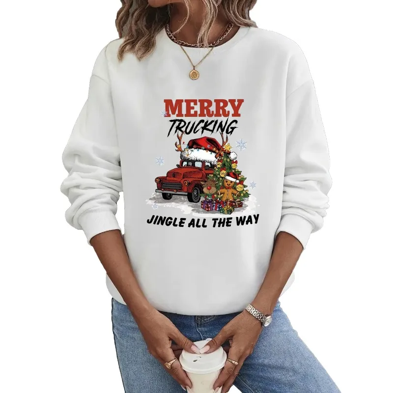 Crew-neck Hoodie Europe and The United States Christmas Long-sleeved Hot Christmas Truck Printing Sweatshirt  Streetwear Women