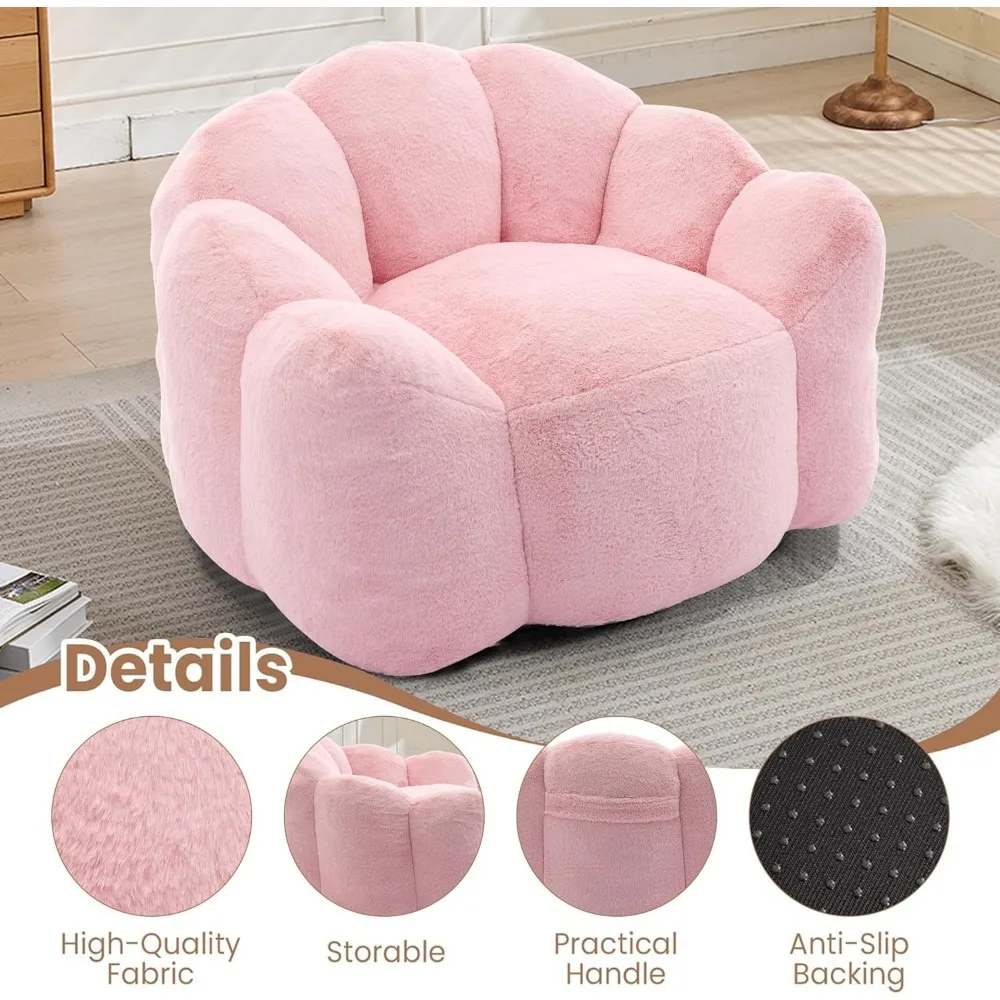 Poltrona a sacco per adulti in pelliccia sintetica ultra morbida, divano singolo a forma floreale, sedia da lettura oversize per il comfort del soggiorno