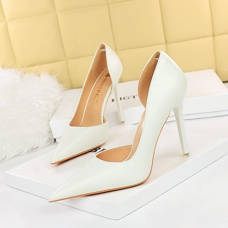 Sexy Nightclub Slim Heel Women's Super High Heels Shallow Notched Side Hollow Out Single Ladies Shoes Women Pumps