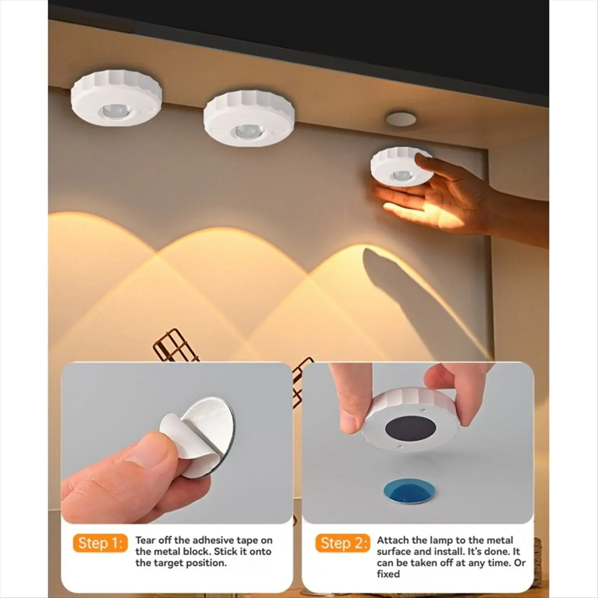 DT1996 TO Puck Lights LED RGB Dimmable Under Cabinet Lighting with Remote Wireless Hill Sensing Spotlight for Wine Cabinet 2PCS