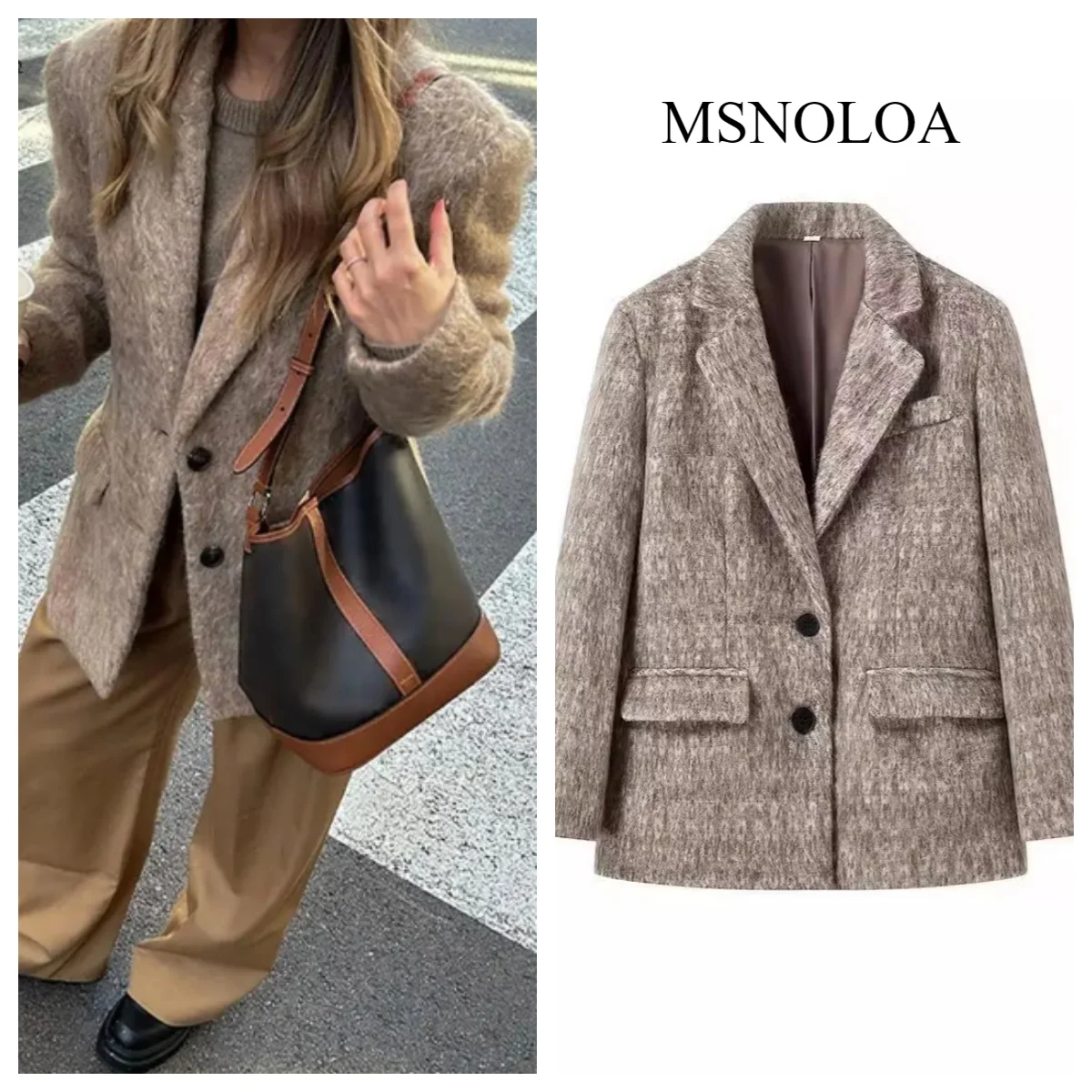 Lapel Wool Plush Elegant Long-sleeved Button-down Lapel Women\'s Coat Autumn/Winter 2024 Stylish Loose Office Jacket