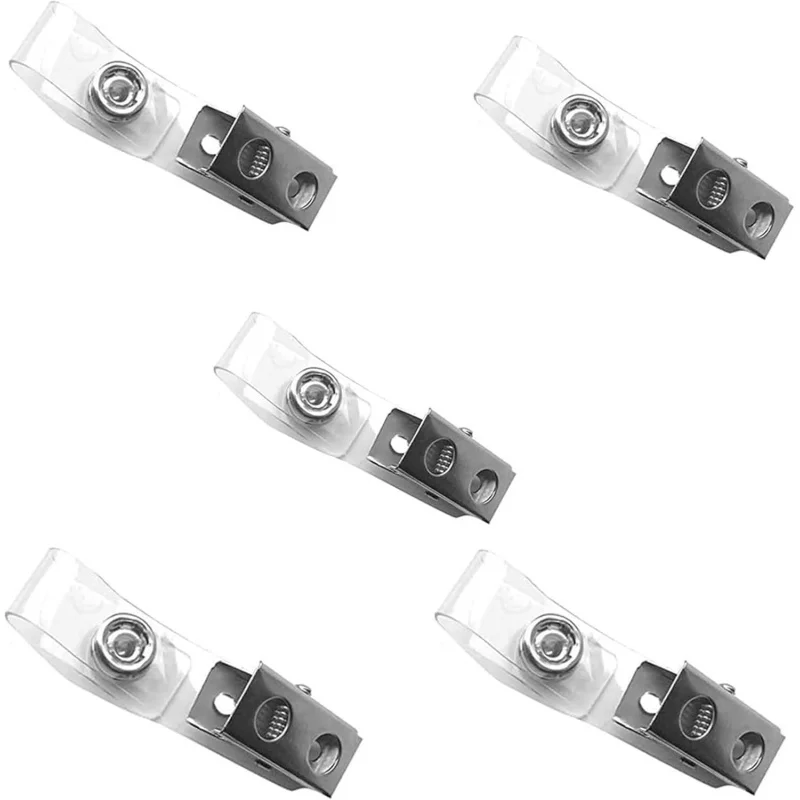 5Pcs Transparent PVC Badge Holder with Metal Clips, ID Card Holders with Straps, Straps for Id Cards and Card Holders