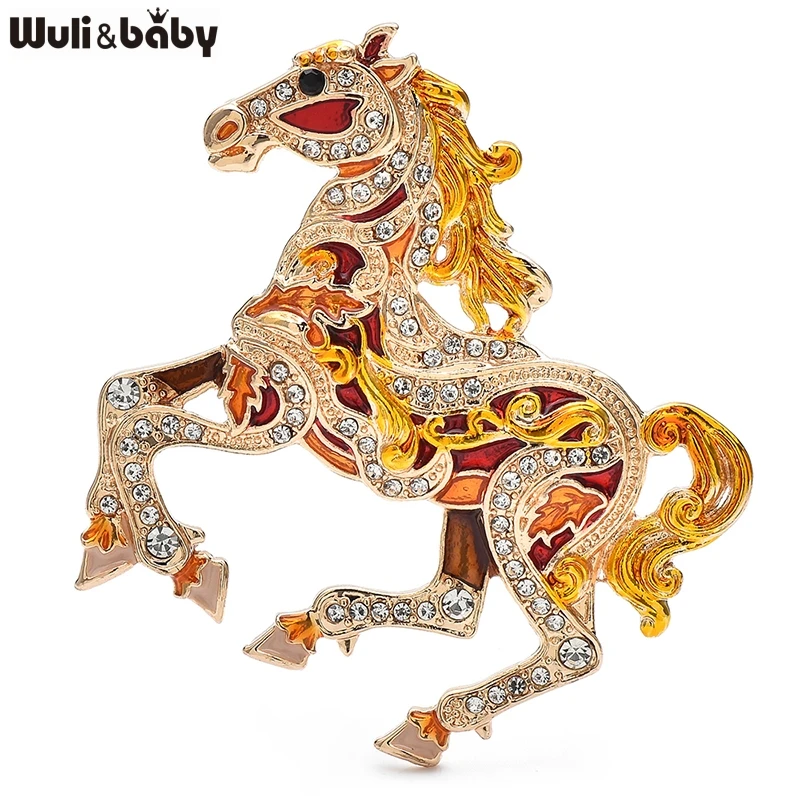 

Wuli&baby Luxury Running Horse Brooches For Women Unisex 4-color Enamel Powerful Animal Year Of The Horse Party Brooches Pins