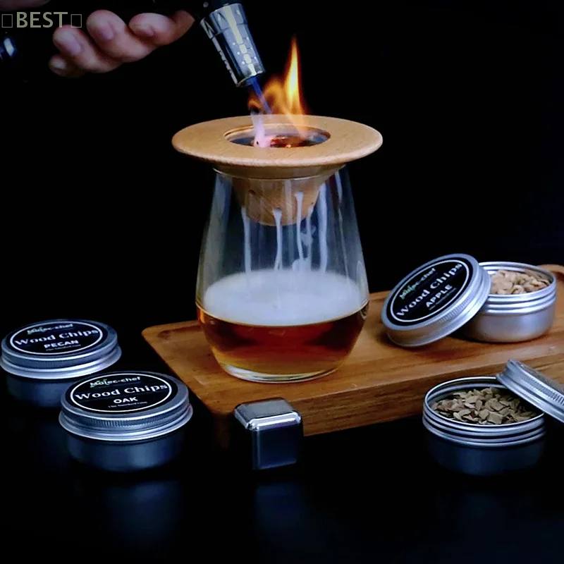 

2025 Solid Wood Smoker A New Set Of Cocktail Wooden Flying Saucer Smoker For Whiskey Alcoholic Drinks