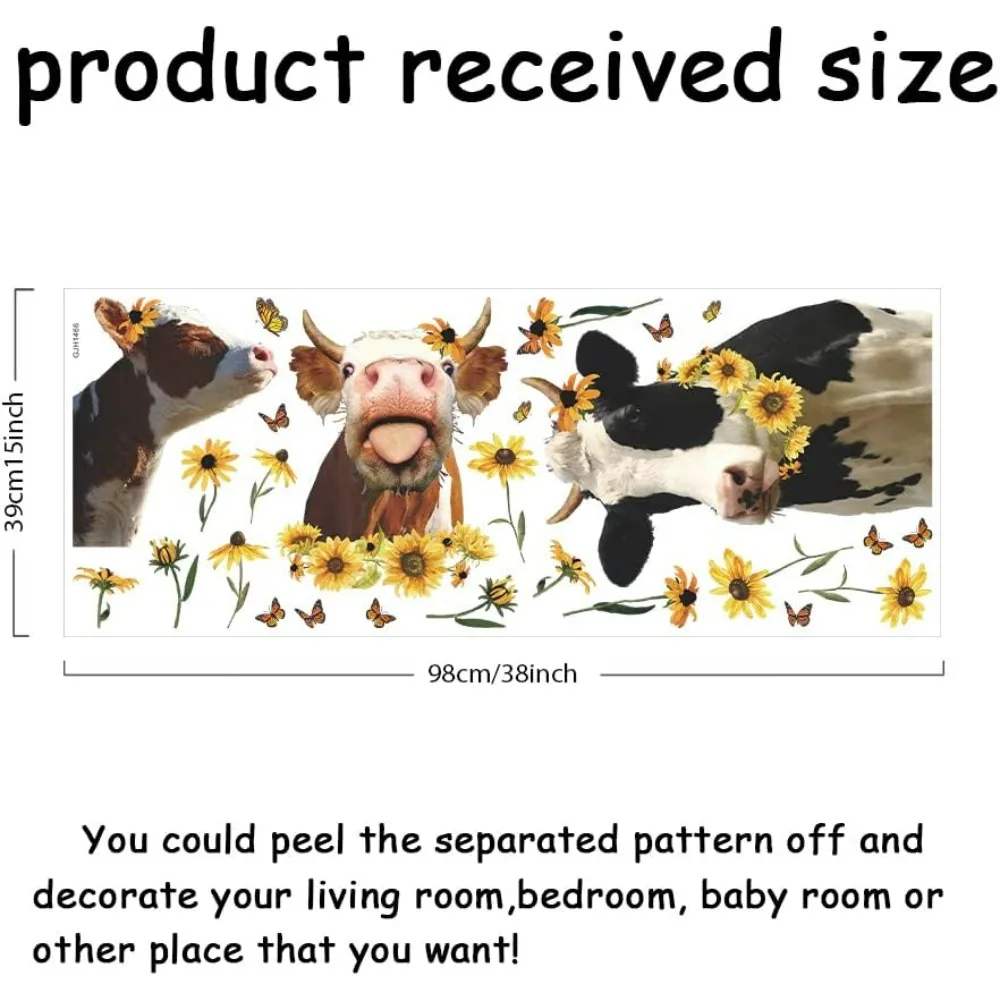 Funny Farm Cow Wall Stickers Cute Cow Sunflower Vinyl Decals Funny Animal Wall Decals Butterfly Decor for Farmhouse Classroom