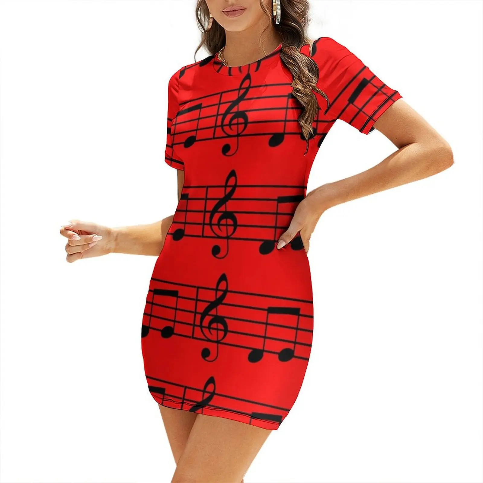 

music notes Short Sleeved Dress party dresses women long dress women birthday dress