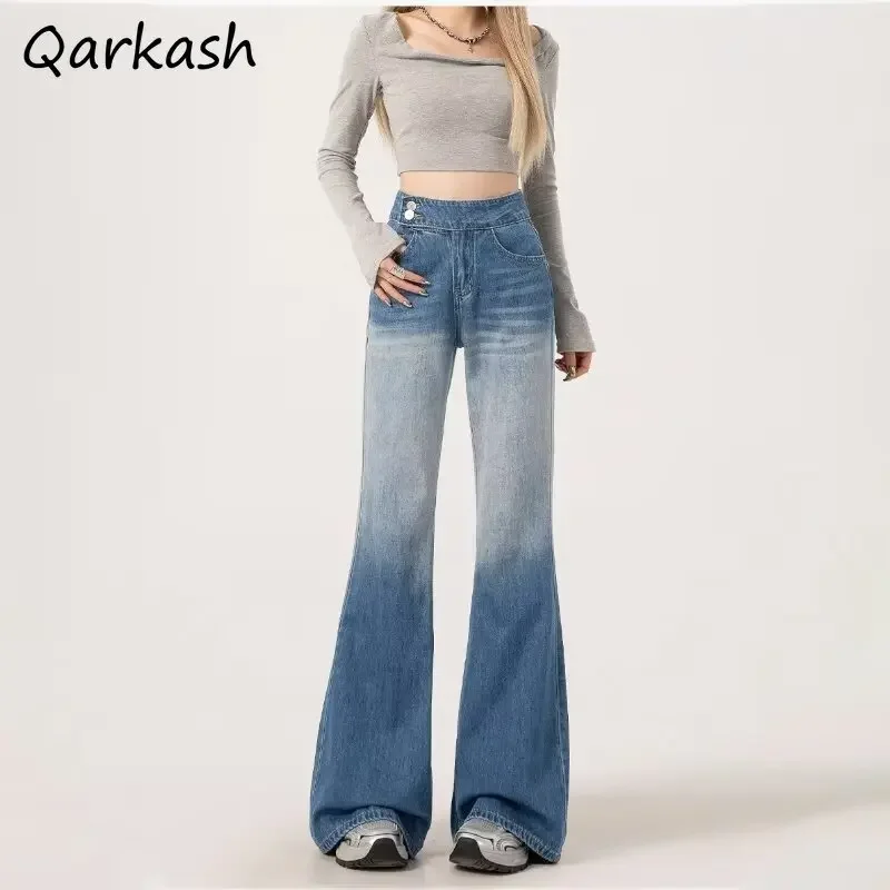 

Jeans for Women Autumn Crease Distressed Washed Wide Leg Loose Design High Waist Straight Drape Floor-length Aesthetic Trousers