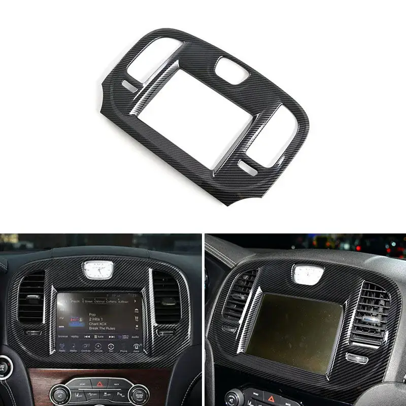 ABS Carbon Fiber Texture Car Styling Interior Navigation Frame Cover Trim Accessories For Chrysler 300 300C 2015 2016 2017-2024