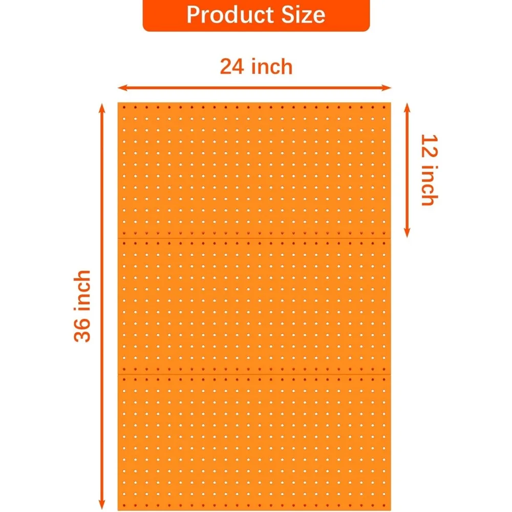 3Pcs Metal Pegboard Panels(12x24 inch) for Wall Garage Tools Storage Pegboard for Workbench, Modular Peg Board Tool Board Kit