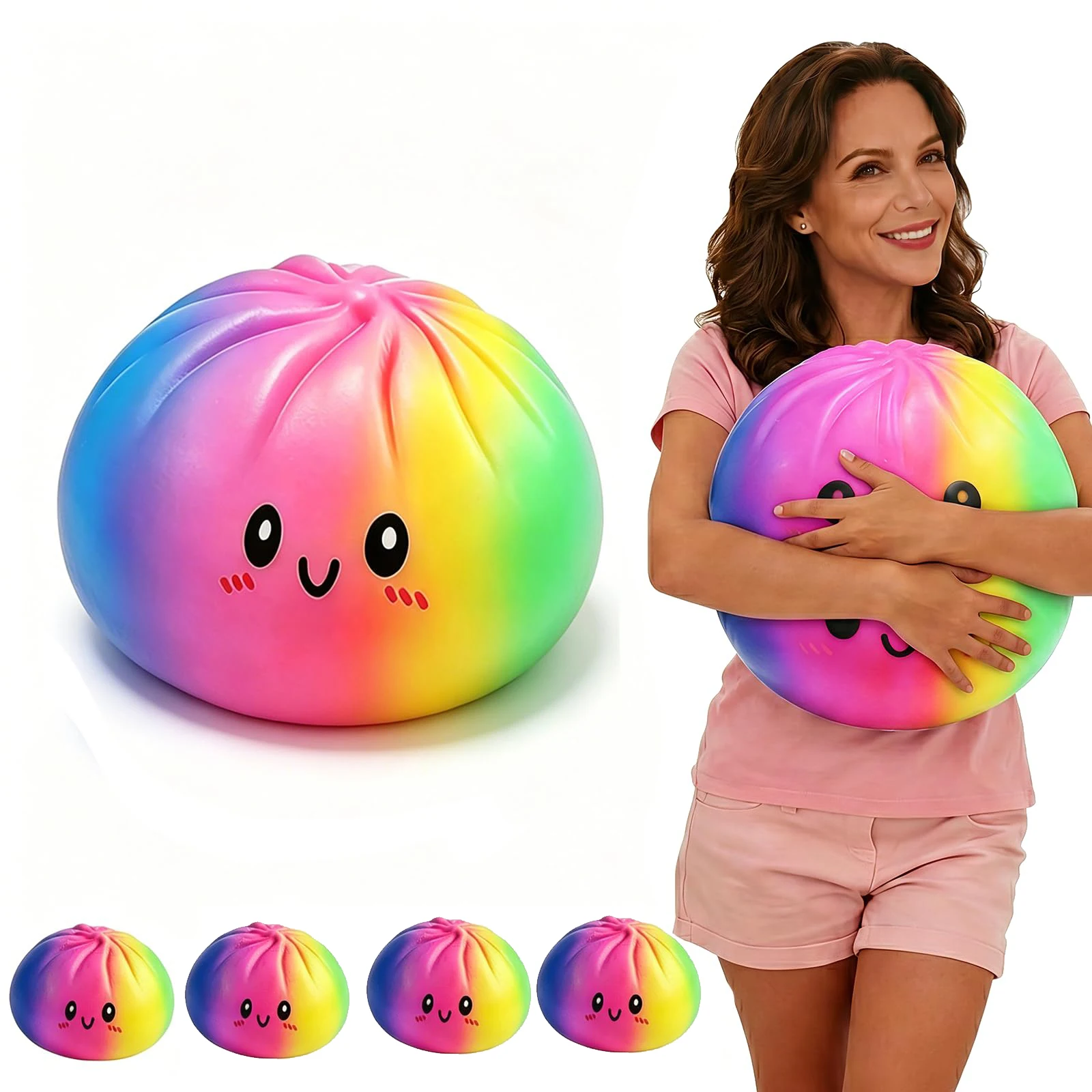Image of 15/25cm Große Regenbogen-Dumplings, Quetschbare Stressabbau-Geschenke, 6/10 Zoll Dumplings, Stress-Fidget-Sensorik-Geschenke, Dehnbare Schreibtisch-Geschenke
