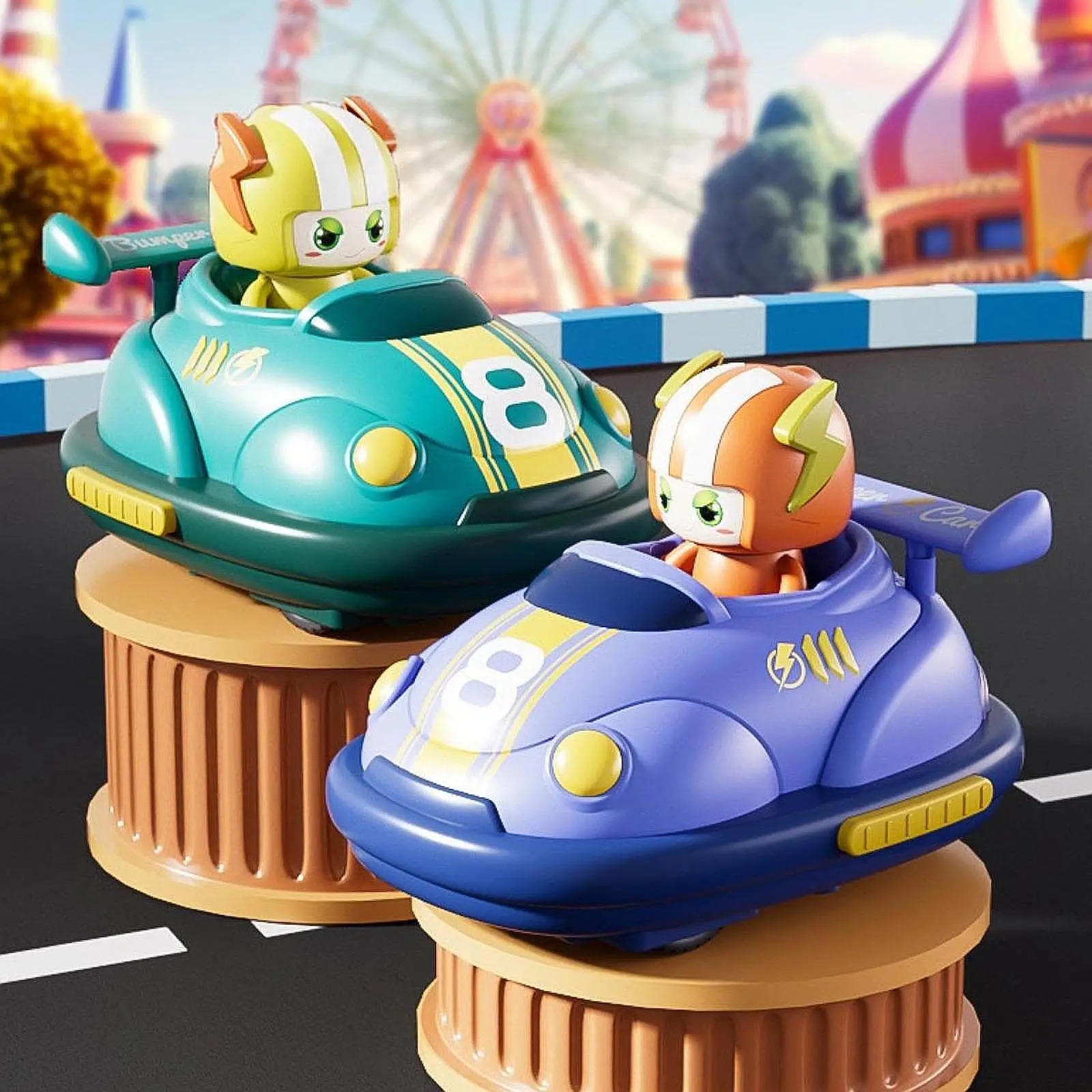 

2 Pieces Remote Control Bumper Car Cartoon Vehicle Toy Party