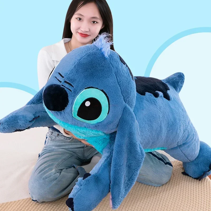 Disney-muñeco de peluche de Lilo & Stitch, 45/60/80cm, almohada suave, postura propensa, azul oscuro/claro