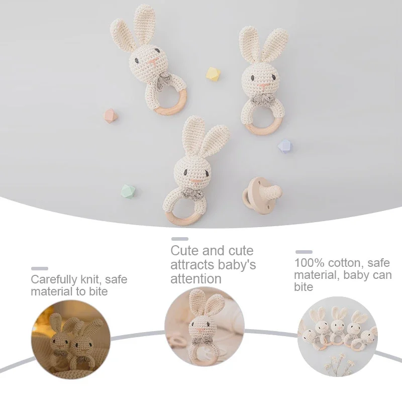 1 Buah Mainan Kerincingan Bayi Baru Lahir Amigurumi Teether Kayu Teether Rajutan Hewan BPA Gratis Mainan Kerincingan Bayi Hadiah Kerincingan untuk Bayi Baru Lahir