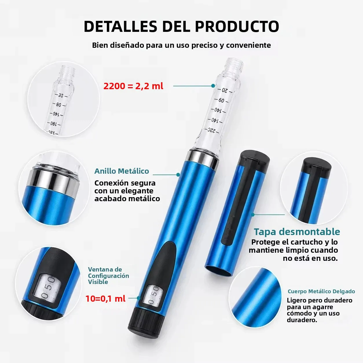 V3 Reusable Metal Peptide Pen Adjustable Dose 3ml Cartridge Subcutaneous Injector for Medical Aesthetics Durable Injection Pen