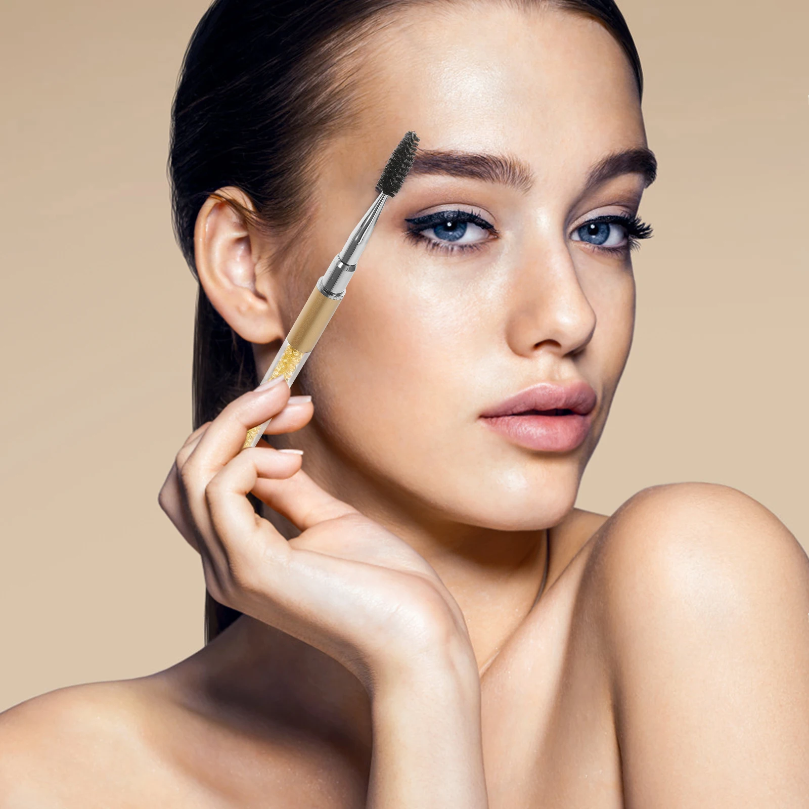 2 Pcs Eyelash Brush Mascara Wand Spoolie Makeup Brushes With Diamond Fiber Natural Finish