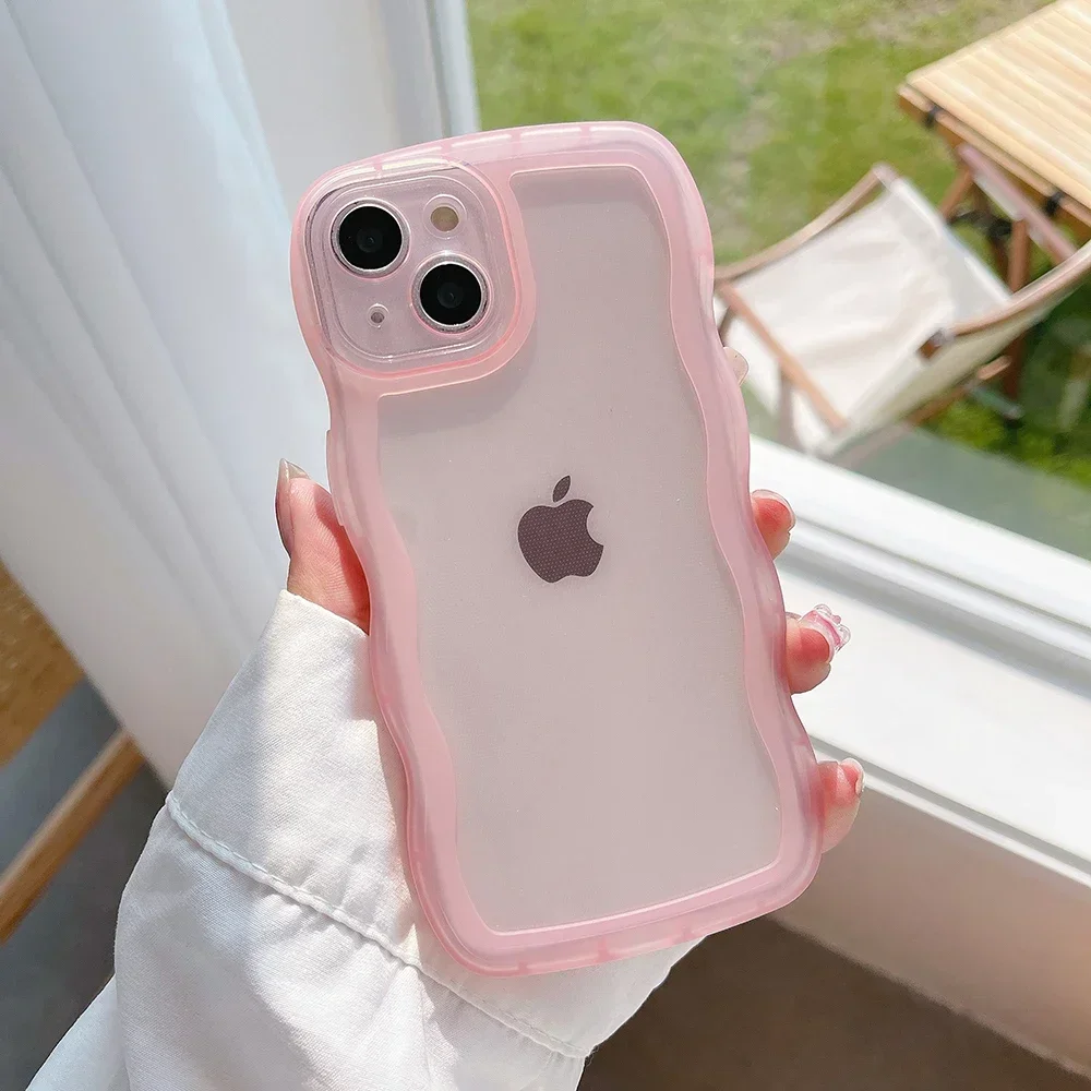 For iPhone 15 14 13 12 11 Pro MaxXS  7 8 Plus Case Cute Transparent Curly Wave Hybrid Shockproof Bumper Cover Soft Funda image 2
