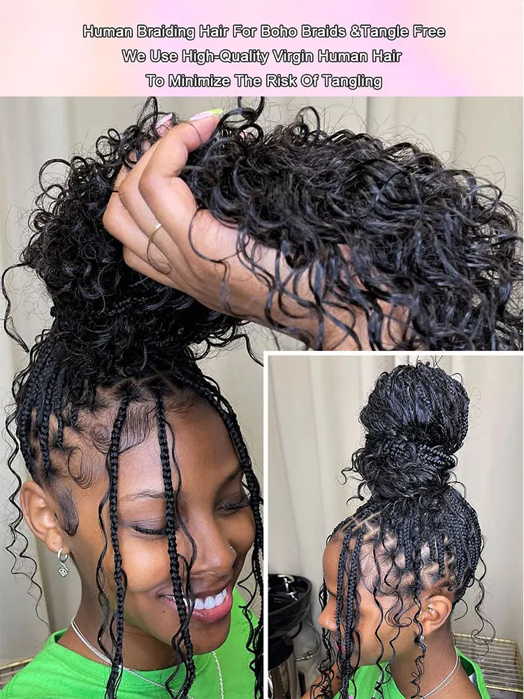 Human Braiding Hair For Boho Braids  Deep Wave Bulk Human Hair Extensions For Braiding No Weft Deep Curly Bulk Wet and Wavy