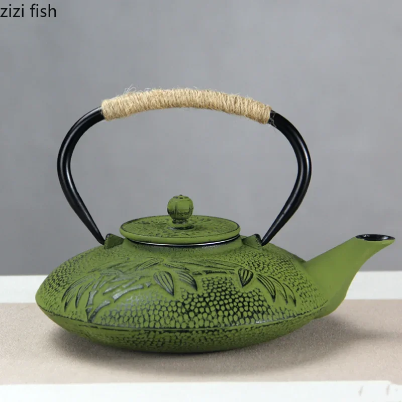 800ml Green Cast Iron Teapot Large Capacity Tea Kettle Heated Handmade Kettle Teapot Filter Pot Tea Brewing Utensils Teaware