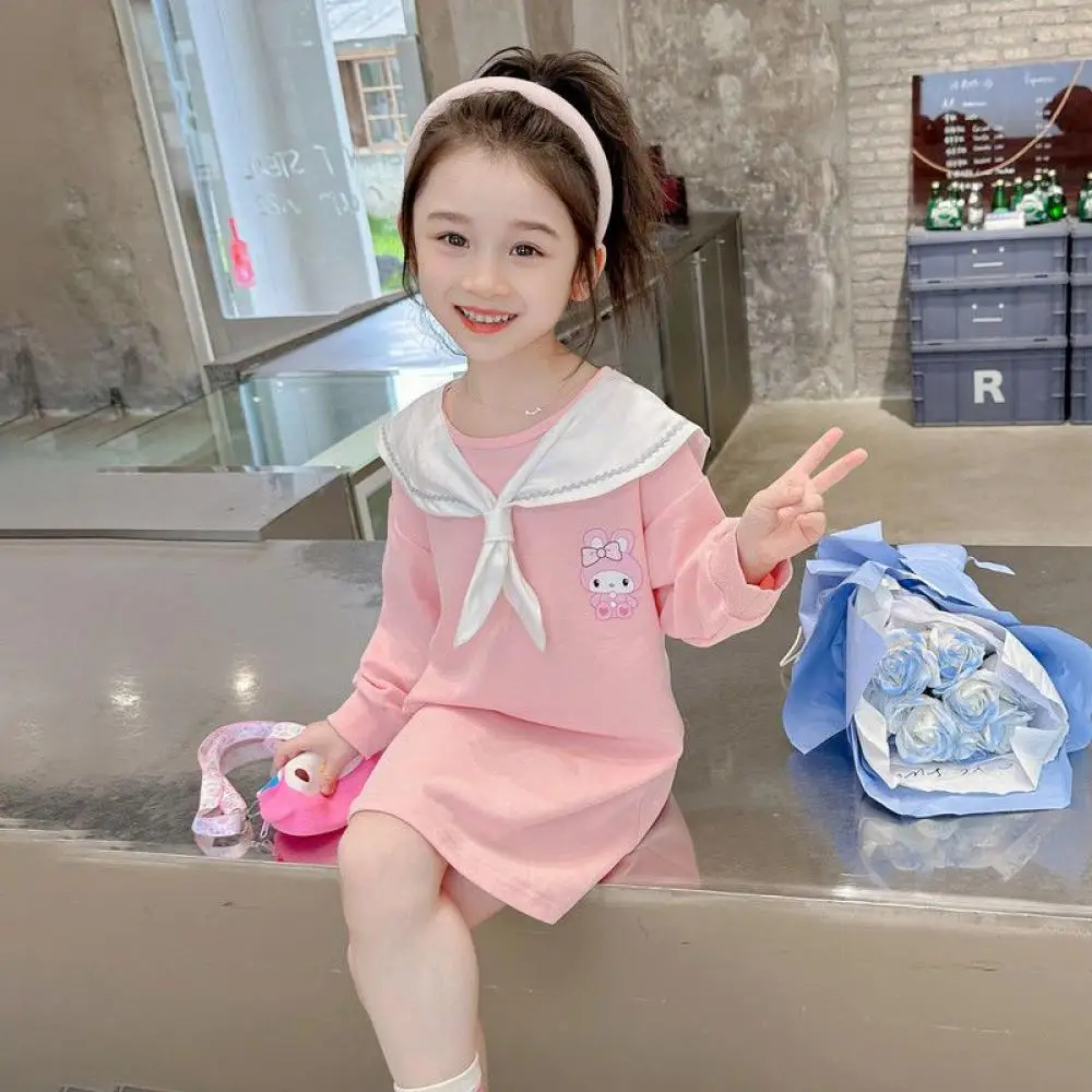 Sanrio Hot Selling Children's Girls Dress Sweatshirt Autumn Spring Long Sleeve T-Shirt Kid Sweater Cute Coat Kuromi A-Line Dress