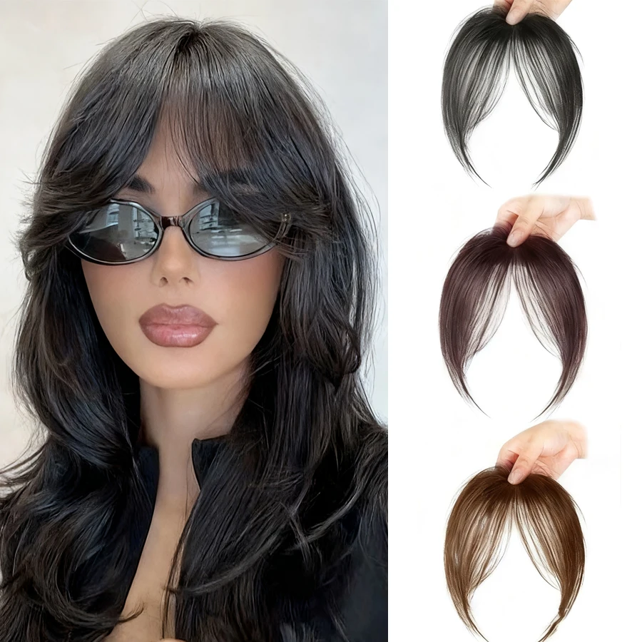 

Synthetic Clip in Hair Bangs Wig Wispy Side-swept Bangs Hair Clip Fake Bang Fringe with Temples Hairpiece for Women Daily Use