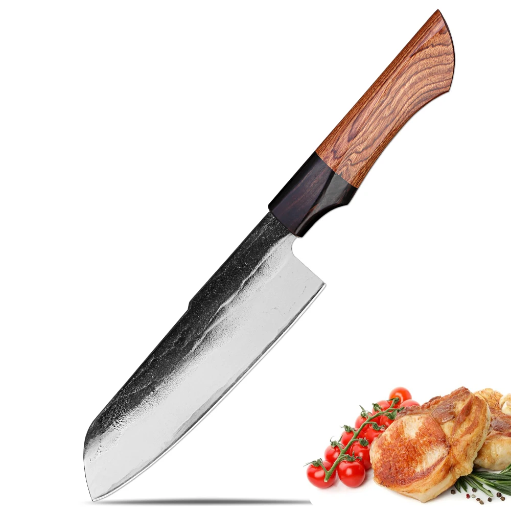 Küchen-S Santokumesser, 12,7 cm, handgefertigt, geschmiedet, dreilagiges Schälmesser aus Verbundstahl, scharfe Kochutensilien, ergonomischer Holzgriff
