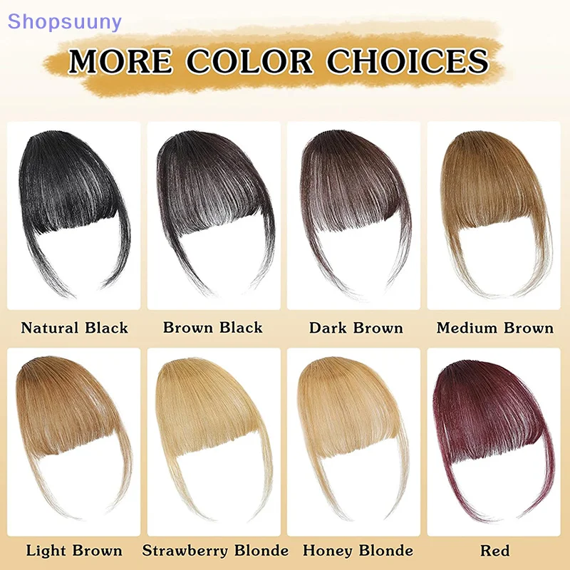 [SU]Synthetic Fake Air Bangs Natural Hair Extension Front Fringes Hairpiece Black Brown Clip In Bangs Double Sideburns Tools[SU]