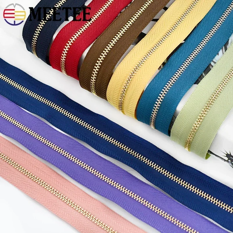 1/2Meters 3# Metal Zippers with Slider Gold Teeth Zips Tape for Clothing Purse Zipper Repair Kit DIY Sewing Material Accessories