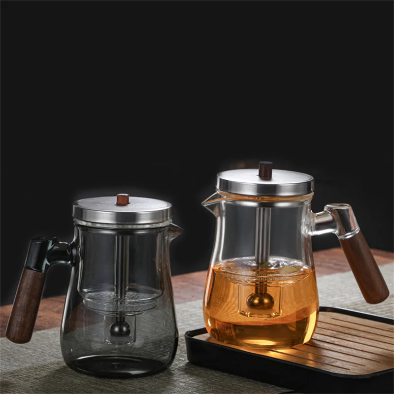 

Pull-up Type Tea Separation Filtration Glass Teapot With Wood Handle Tea Water Separation Inner Container Tea Pot Kungfu Tea Set