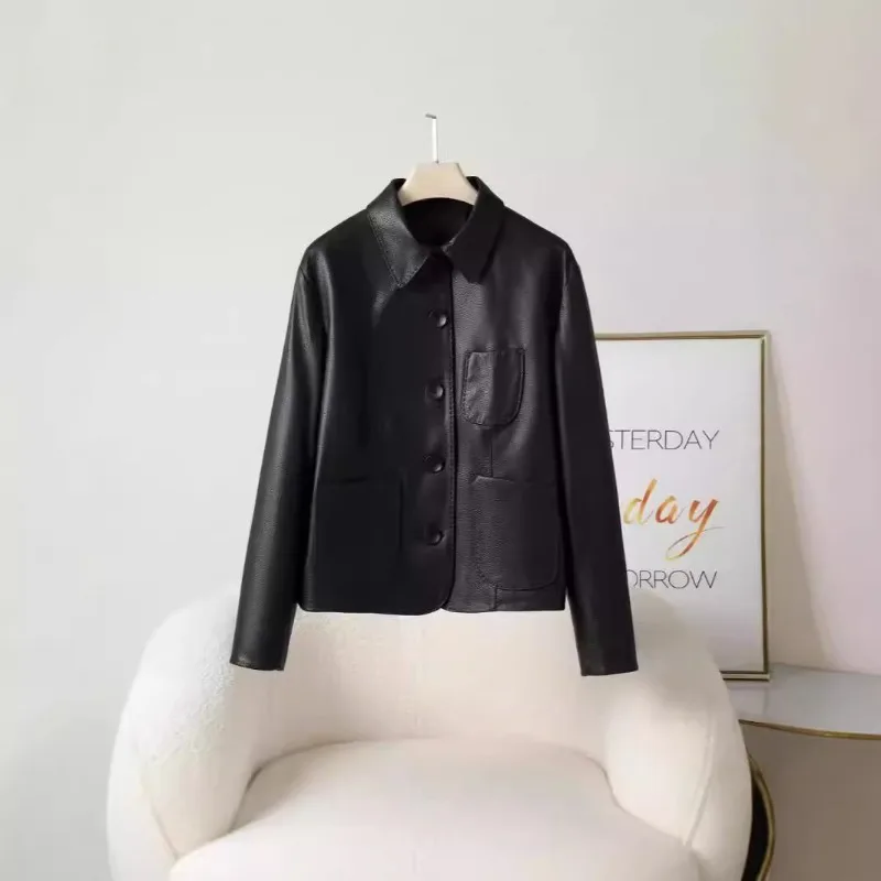 

Genuine Leather Jacket with Square Collar and Fashionable Goat Skin Leather Jacket