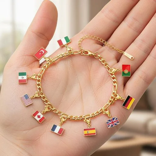 DIY Small National Country Flag Charms Bracelet For Woman Men Personalized Stainless Steel Football Fans Gift Jewelry