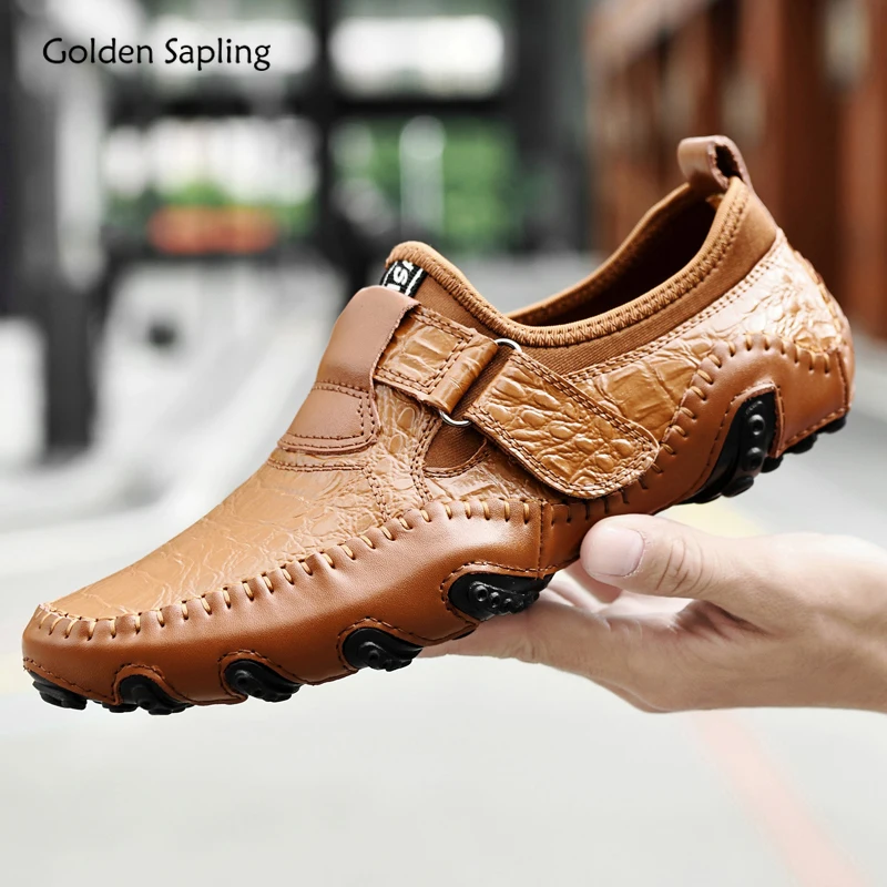 Golden Sapling Man Loafers Casual Business Flats Retro Leather Shoes Comfortable Driving Flat Leisure Loafer Dress Men's Shoe