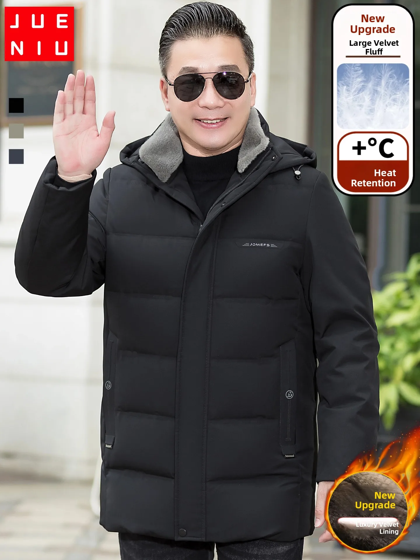 

Men's down Jaet Thiened Fce Lined Warmth Collar Anti-Cold Winter Coat for Middle-Aged And ly Casual Sle Long Sl...