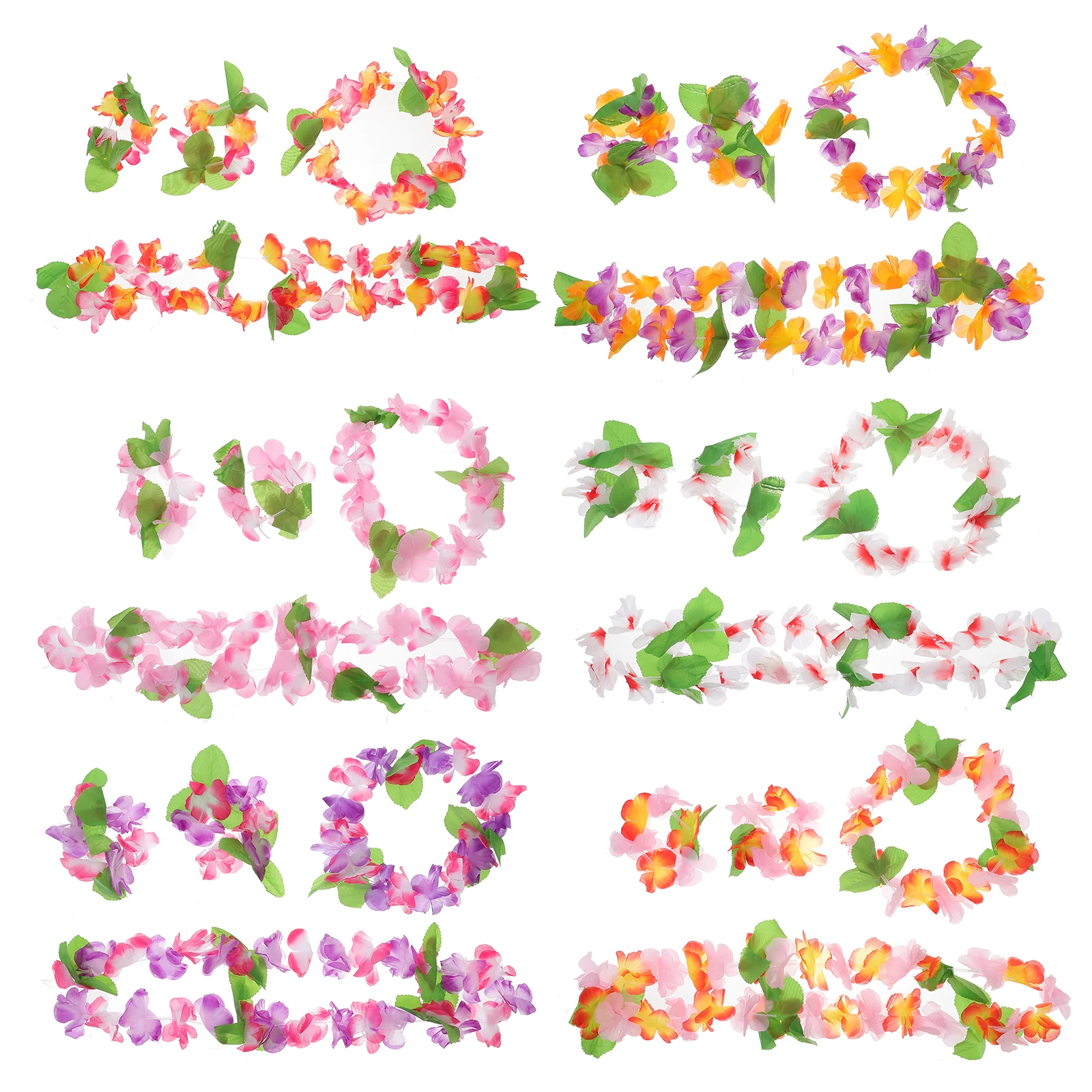 

6Pcs Floral Set Realistic Leaves Garland Hawaiian Party Beach Theme Accessories Luau Festivals Hair Band Set Decorations