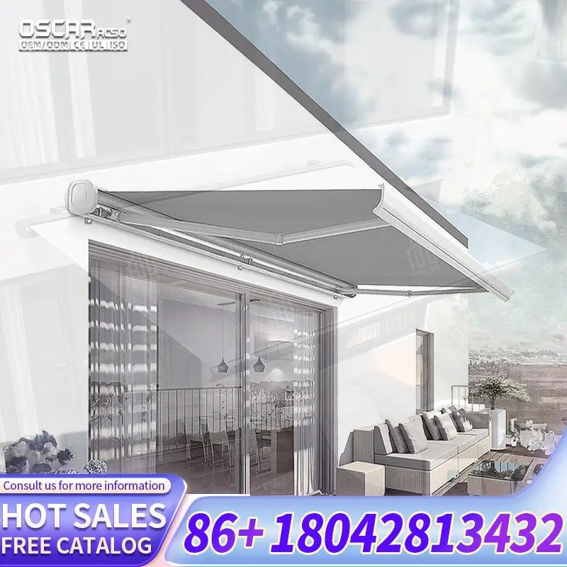 Telescopic Retractable Outdoor Balcony Yard Awning Aluminum Alloy Hand Cranked Electric Customizable Rainproof Retractable Awnin