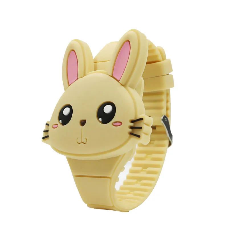 1 Pcs Kids LED Electronic Watch Silicone Band Cartoon Rabbit Flip Case Wrist Watch Lovely Gift Children Kid