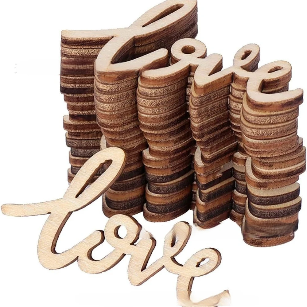 Decoraciones de madera sin terminar para el hogar, decoraciones para el Día de San Valentín, artesanías de madera Diy, venta al por mayor, decoración de virutas de madera ahuecadas