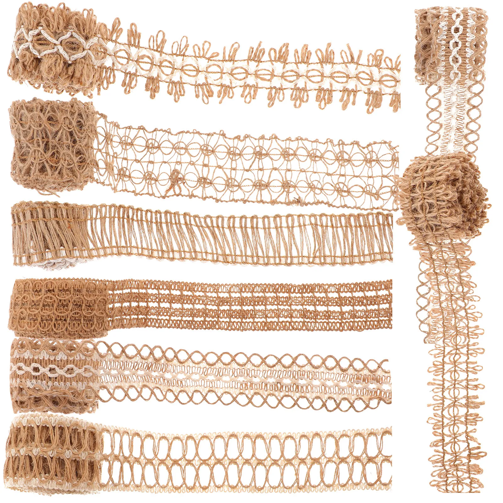 

8 Rolls Rustic Burlap Ribbon Natural Jute Fabric Pre-Hemmed Edges Decorative Wrapping Ribbon for Gift Packing Party DIY Crafts