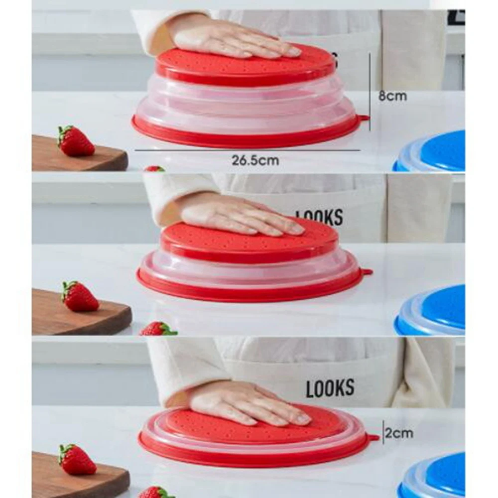 

Collapsible Microwave Splatter Cover, Microwave Trays Food Cover With Lids(Red)