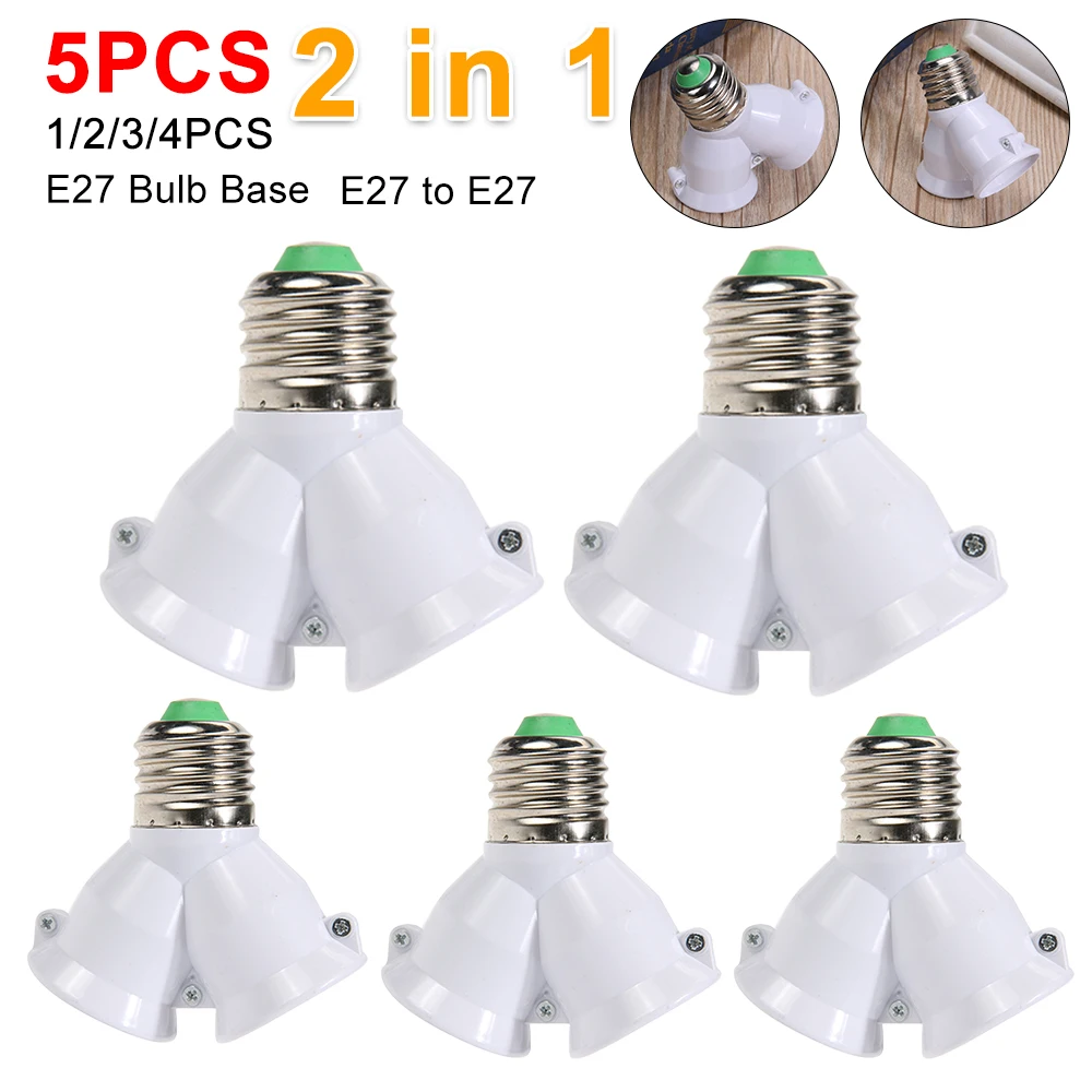 1-5PCS White E27 to 2 E27 Lamp Base Led Lighting Double Screw Bulb Socket Converter Saving LED Light Halogen Lamp Holder 3A